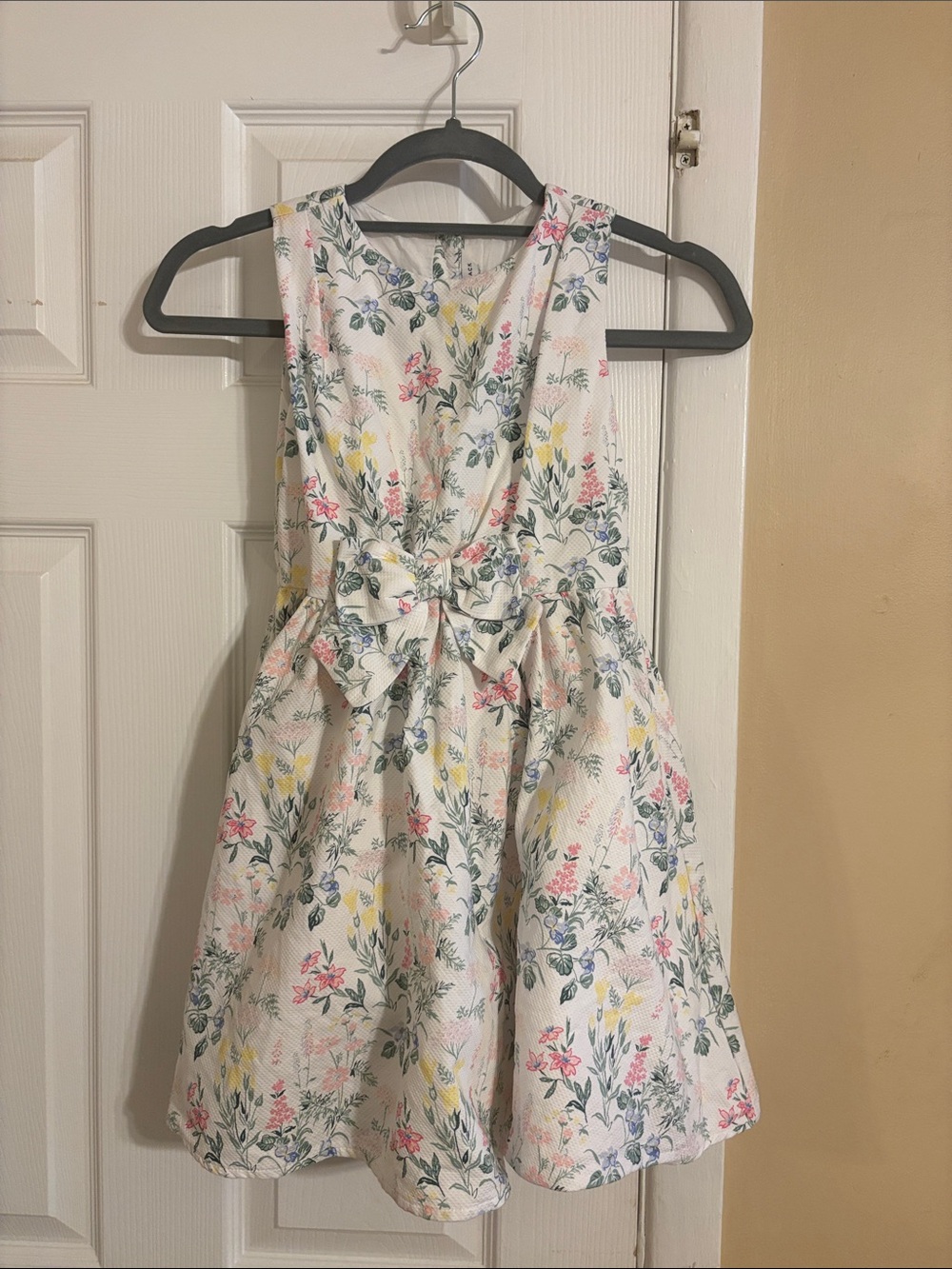 Janie and Jack White Floral Bow-Front Girls Dress with Pink & Yellow Accents
